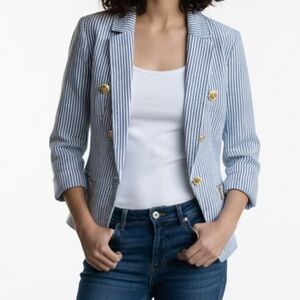 Dynamite Blue & White Striped Seersucker Blazer